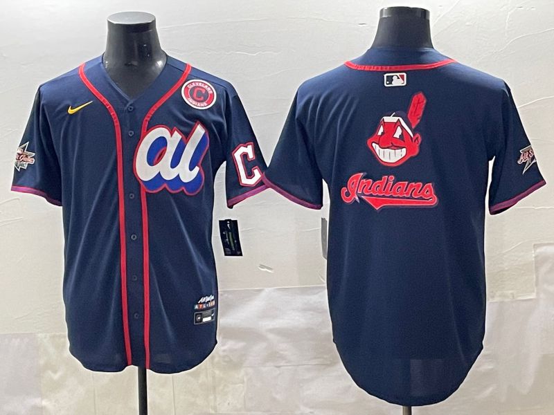 Men 2025 Cleveland Indians Blank Drak Blue All star Blank Blue Nike MLB Jersey style 4